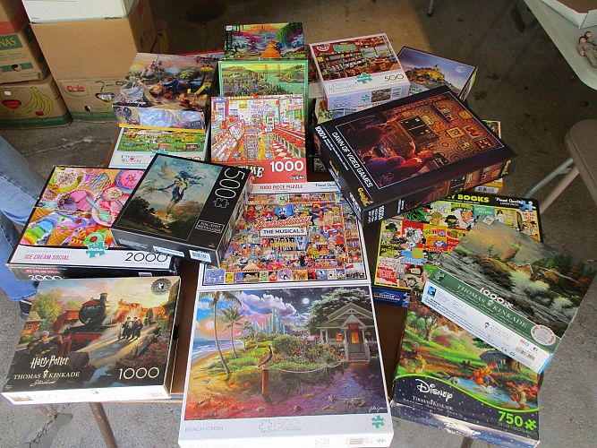 Multi family tons of books, Halloween costumes, Golf photo
