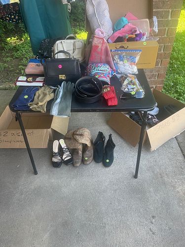 Yard sale with a lot of stuff photo