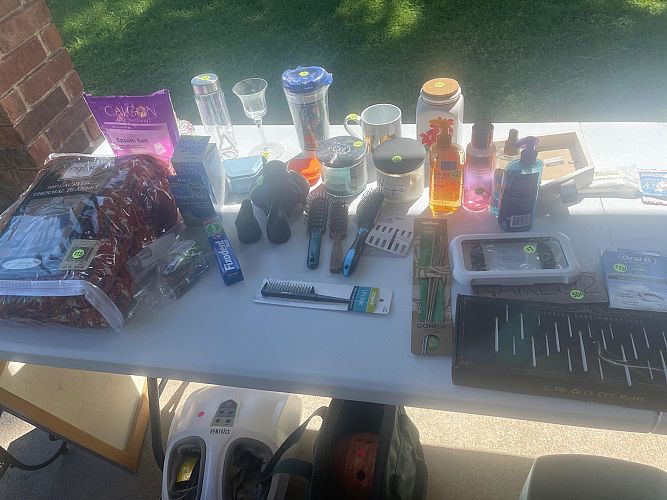 Yard sale with a lot of stuff photo